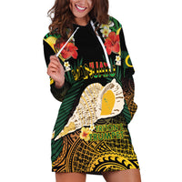 Vanuatu Triton's Trumpet Hoodie Dress Tropical Flowers Vanuatuan Map LT14 Black - Polynesian Pride