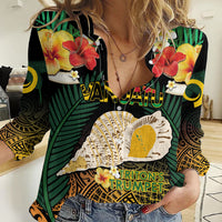 Vanuatu Triton's Trumpet Women Casual Shirt Tropical Flowers Vanuatuan Map LT14 Female Black - Polynesian Pride
