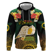Vanuatu Triton's Trumpet Zip Hoodie Tropical Flowers Vanuatuan Map