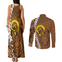 Vanuatu Coconut Crab Couples Matching Tank Maxi Dress and Long Sleeve Button Shirt Ni-Van Tropical Leaves With Sand Drawing Art LT14 - Polynesian Pride