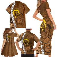 Vanuatu Coconut Crab Family Matching Short Sleeve Bodycon Dress and Hawaiian Shirt Ni-Van Tropical Leaves With Sand Drawing Art