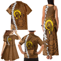 Vanuatu Coconut Crab Family Matching Tank Maxi Dress and Hawaiian Shirt Ni-Van Tropical Leaves With Sand Drawing Art