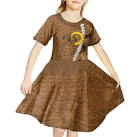 Vanuatu Coconut Crab Kid Short Sleeve Dress Ni-Van Tropical Leaves With Sand Drawing Art