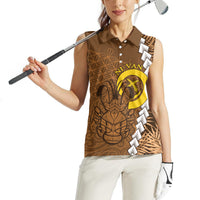 Vanuatu Coconut Crab Women Sleeveless Polo Shirt Ni-Van Tropical Leaves With Sand Drawing Art LT14 - Polynesian Pride