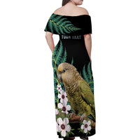 Personalised New Zealand Kakapo Family Matching Off Shoulder Maxi Dress and Hawaiian Shirt Aotearoa Fern With Manuka LT14 - Polynesian Pride