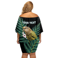 Personalised New Zealand Kakapo Family Matching Off Shoulder Short Dress and Hawaiian Shirt Aotearoa Fern With Manuka LT14 - Polynesian Pride