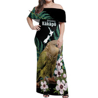 Personalised New Zealand Kakapo Off Shoulder Maxi Dress Aotearoa Fern With Manuka