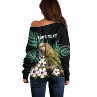 Personalised New Zealand Kakapo Off Shoulder Sweater Aotearoa Fern With Manuka