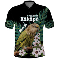 Personalised New Zealand Kakapo Polo Shirt Aotearoa Fern With Manuka LT14 Black - Polynesian Pride