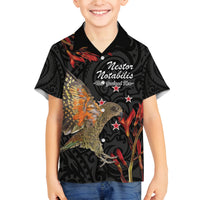Personalised New Zealand Kea Family Matching Long Sleeve Bodycon Dress and Hawaiian Shirt Nestor Notabilis With Harakeke Maori Pattern LT14 Son's Shirt Black - Polynesian Pride