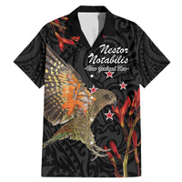 Personalised New Zealand Kea Family Matching Mermaid Dress and Hawaiian Shirt Nestor Notabilis With Harakeke Maori Pattern LT14 Dad's Shirt - Short Sleeve Black - Polynesian Pride
