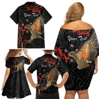 Personalised New Zealand Kea Family Matching Off Shoulder Short Dress and Hawaiian Shirt Nestor Notabilis With Harakeke Maori Pattern LT14 - Polynesian Pride