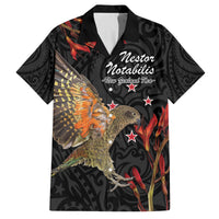 Personalised New Zealand Kea Family Matching Off Shoulder Short Dress and Hawaiian Shirt Nestor Notabilis With Harakeke Maori Pattern LT14 Dad's Shirt - Short Sleeve Black - Polynesian Pride