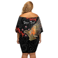 Personalised New Zealand Kea Family Matching Off Shoulder Short Dress and Hawaiian Shirt Nestor Notabilis With Harakeke Maori Pattern LT14 - Polynesian Pride