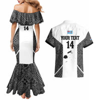 Custom Fiji Tapa Rugby Couples Matching Mermaid Dress and Hawaiian Shirt Flying Fijian Black And White Version