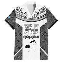 Custom Fiji Tapa Rugby Family Matching Long Sleeve Bodycon Dress and Hawaiian Shirt Flying Fijian Black And White Version
