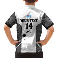 Custom Fiji Tapa Rugby Family Matching Tank Maxi Dress and Hawaiian Shirt Flying Fijian Black And White Version