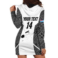 Custom Fiji Tapa Rugby Hoodie Dress Flying Fijian Black And White Version