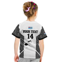 Custom Fiji Tapa Rugby Kid T Shirt Flying Fijian Black And White Version LT14 - Polynesian Pride