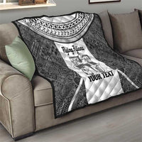 Custom Fiji Tapa Rugby Quilt Flying Fijian Black And White Version