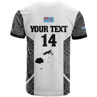 Custom Fiji Tapa Rugby T Shirt Flying Fijian Black And White Version