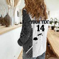 Custom Fiji Tapa Rugby Women Casual Shirt Flying Fijian Black And White Version LT14 - Polynesian Pride
