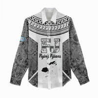 Custom Fiji Tapa Rugby Women Casual Shirt Flying Fijian Black And White Version LT14 - Polynesian Pride