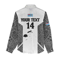 Custom Fiji Tapa Rugby Women Casual Shirt Flying Fijian Black And White Version LT14 - Polynesian Pride