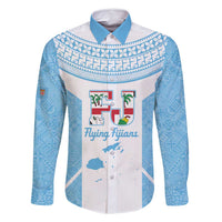 Custom Fiji Tapa Rugby Family Matching Long Sleeve Bodycon Dress and Hawaiian Shirt Flying Fijian Blue And White Version