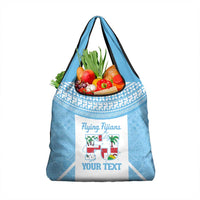 Custom Fiji Tapa Rugby Grocery Bag Flying Fijian Blue And White Version
