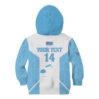 Custom Fiji Tapa Rugby Kid Hoodie Flying Fijian Blue And White Version