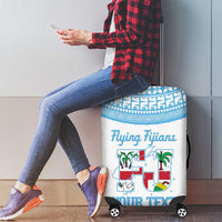 Custom Fiji Tapa Rugby Luggage Cover Flying Fijian Blue And White Version LT14 - Polynesian Pride