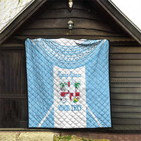 Custom Fiji Tapa Rugby Quilt Flying Fijian Blue And White Version