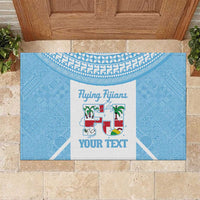 Custom Fiji Tapa Rugby Rubber Doormat Flying Fijian Blue And White Version