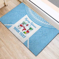 Custom Fiji Tapa Rugby Rubber Doormat Flying Fijian Blue And White Version