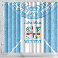 Custom Fiji Tapa Rugby Shower Curtain Flying Fijian Blue And White Version