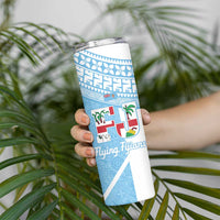 Custom Fiji Tapa Rugby Skinny Tumbler Flying Fijian Blue And White Version LT14 - Polynesian Pride