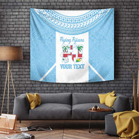 Custom Fiji Tapa Rugby Tapestry Flying Fijian Blue And White Version