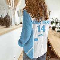 Custom Fiji Tapa Rugby Women Casual Shirt Flying Fijian Blue And White Version LT14 - Polynesian Pride