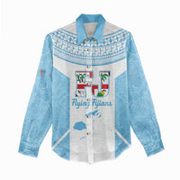Custom Fiji Tapa Rugby Women Casual Shirt Flying Fijian Blue And White Version LT14 - Polynesian Pride