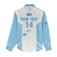 Custom Fiji Tapa Rugby Women Casual Shirt Flying Fijian Blue And White Version LT14 - Polynesian Pride