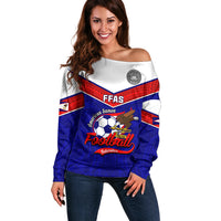 American Samoa Football Off Shoulder Sweater Polynesian Sporty Style LT14 Women Blue - Polynesian Pride