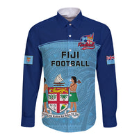 Personalised Fiji Football Long Sleeve Button Shirt Fijian Tapa Pattern Sporty Style LT14 Unisex Blue - Polynesian Pride