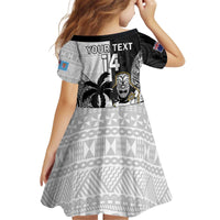 Custom Fiji And New Zealand Rugby Kid Short Sleeve Dress Aotearoa Silver Fern Mix Fijian Tapa Pattern