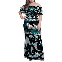 Kia Ora New Zealand Family Matching Off Shoulder Maxi Dress and Hawaiian Shirt Aotearoa Proud Maori Paua Shell Silver Fern - Polynesian Pride