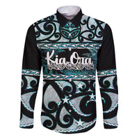 Kia Ora New Zealand Family Matching Short Sleeve Bodycon Dress and Hawaiian Shirt Aotearoa Proud Maori Paua Shell Silver Fern LT14 Dad's Shirt - Long Sleeve Black - Polynesian Pride