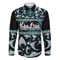 Kia Ora New Zealand Family Matching Tank Maxi Dress and Hawaiian Shirt Aotearoa Proud Maori Paua Shell Silver Fern LT14 Dad's Shirt - Long Sleeve Black - Polynesian Pride
