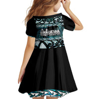 Kia Ora New Zealand Kid Short Sleeve Dress Aotearoa Proud Maori Paua Shell Silver Fern - Polynesian Pride