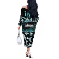 Kia Ora New Zealand Off The Shoulder Long Sleeve Dress Aotearoa Proud Maori Paua Shell Silver Fern - Polynesian Pride