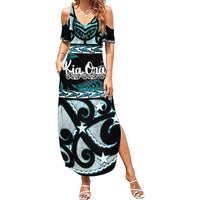 Kia Ora New Zealand Summer Maxi Dress Aotearoa Proud Maori Paua Shell Silver Fern LT14 Women Black - Polynesian Pride
